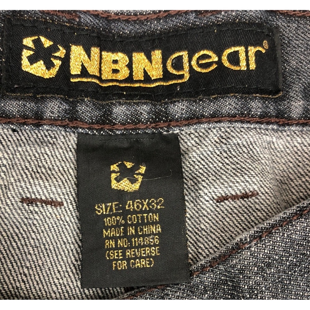 NBN Gear Mens‎ 46x32 Dark Blue Relaxed Wide Leg Raw Hem Denim Jeans Big and Tall - Picture 3 of 12
